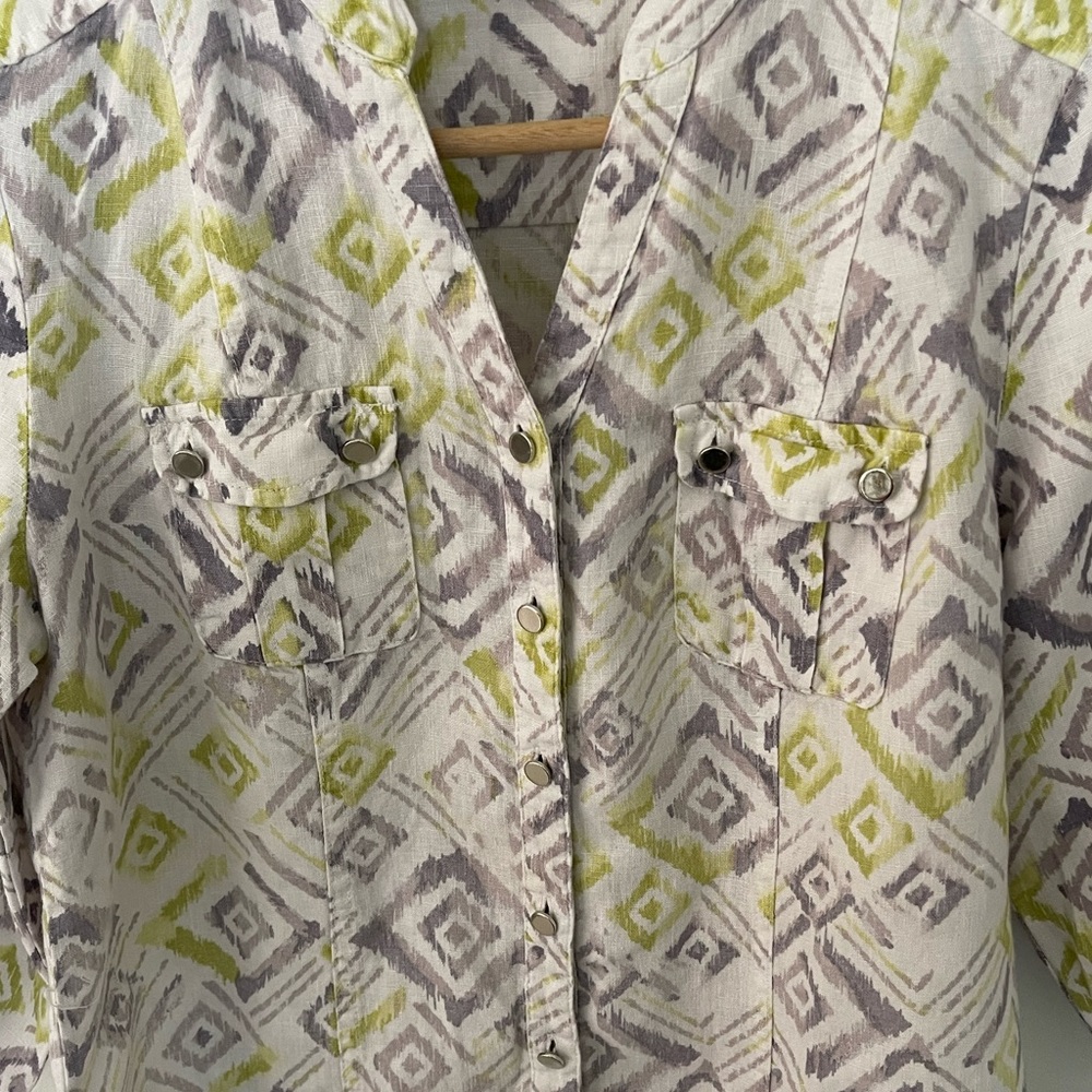 JM Collection Aztec Print Linen Blouse - Picture 6 of 9
